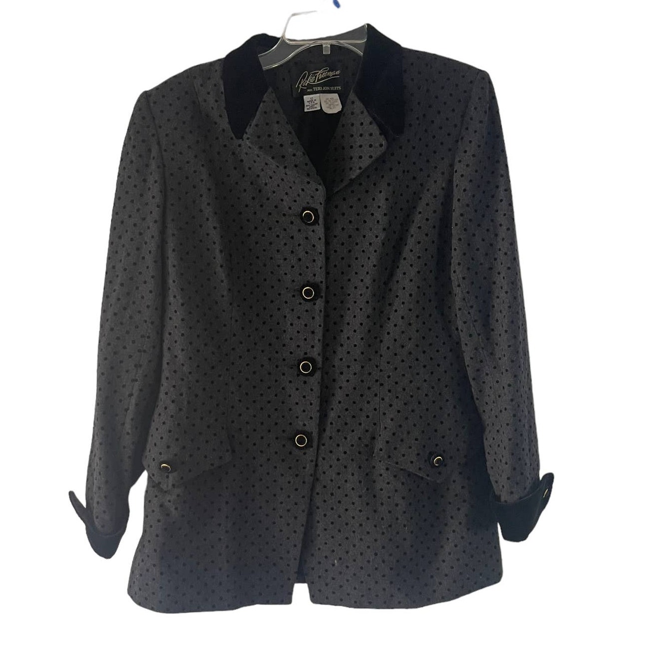 Rickie Freeman Vintage 90s Women's Size 12 Large Wool Blend Polka Dot Blazer